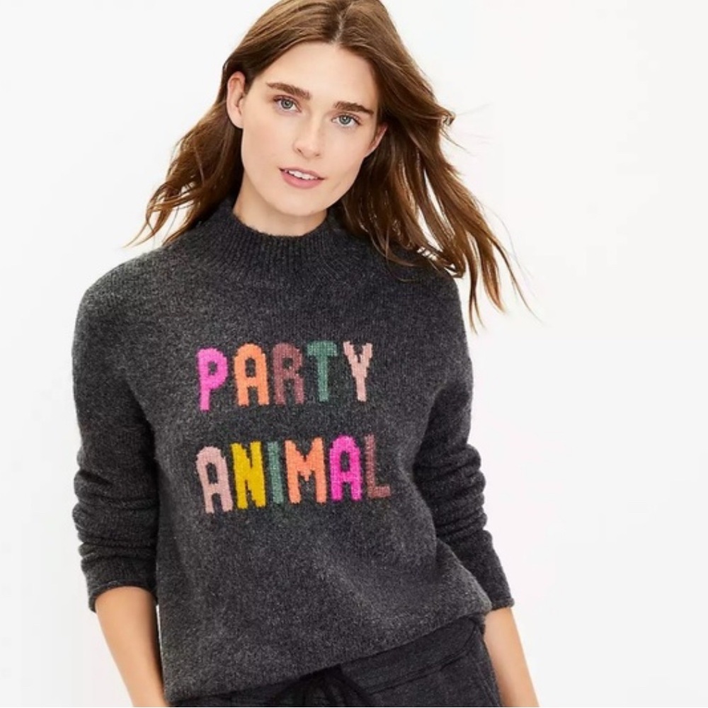 loft lou & grey mock neck Sweater with Colorful 'Party Animal'